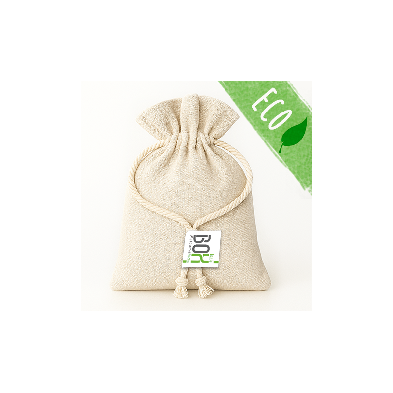 Bolsa de lino con adhesivo para kit de bienvenida de alimentación Bolsa de lino con adhesivo para kit de bienvenida de alimentación