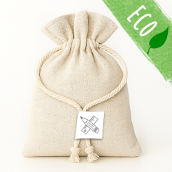 Bolsa de lino con adhesivo personalizado para kit de bienvenida